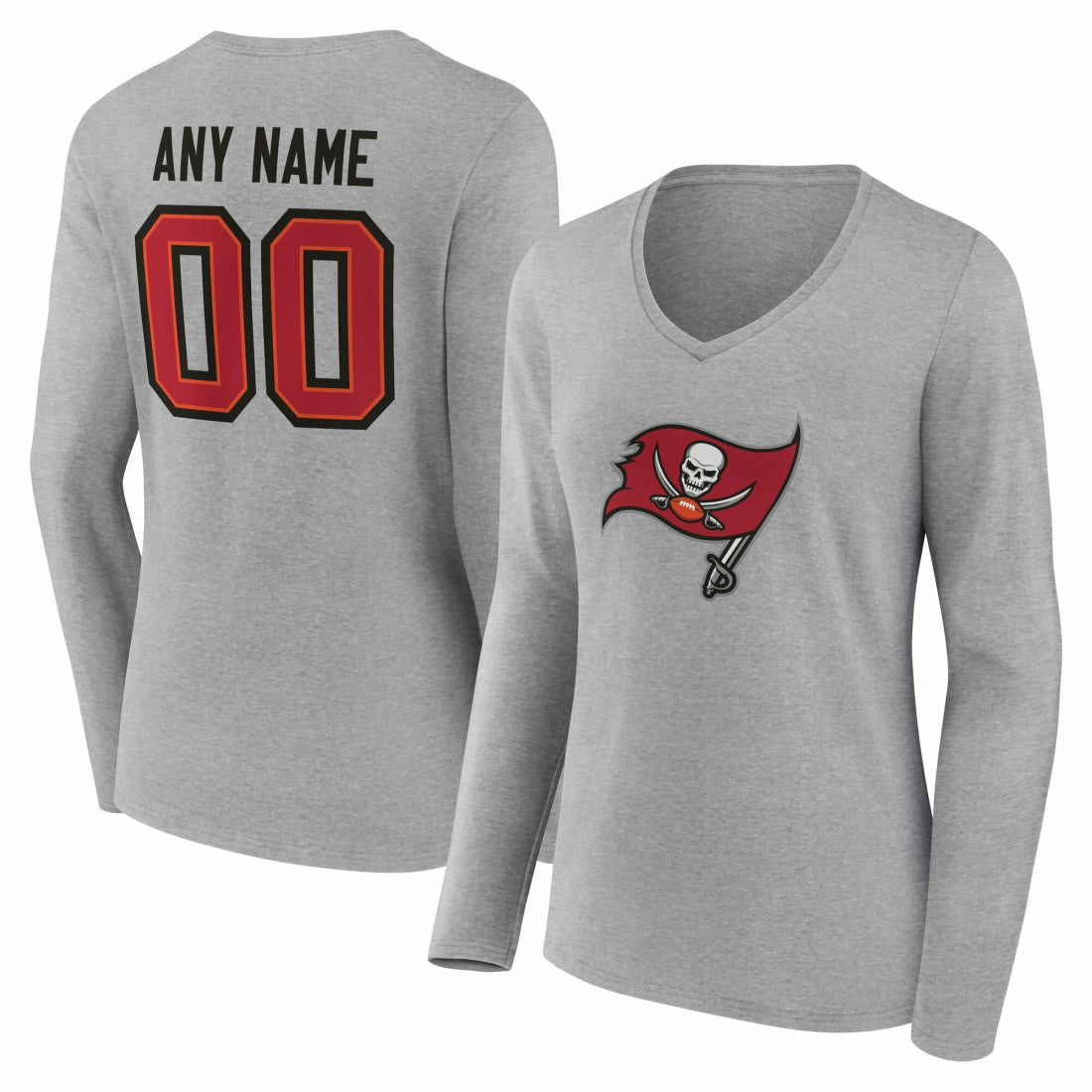 Tampa Bay Buccaneers  Women's Team Authentic Personalized Name & Number Long Sleeve V-Neck T-Shirt