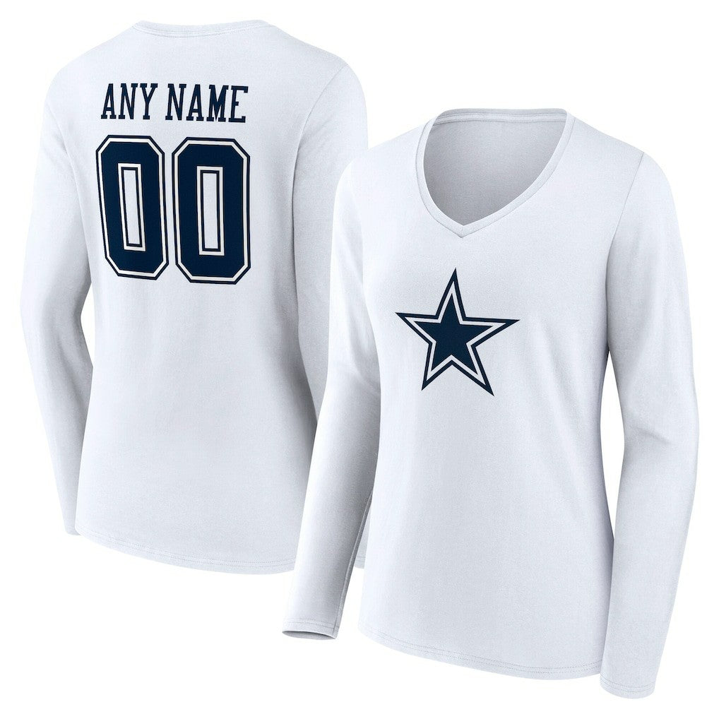Dallas Cowboys  Women's Team Authentic Personalized Name & Number Long Sleeve V-Neck T-Shirt