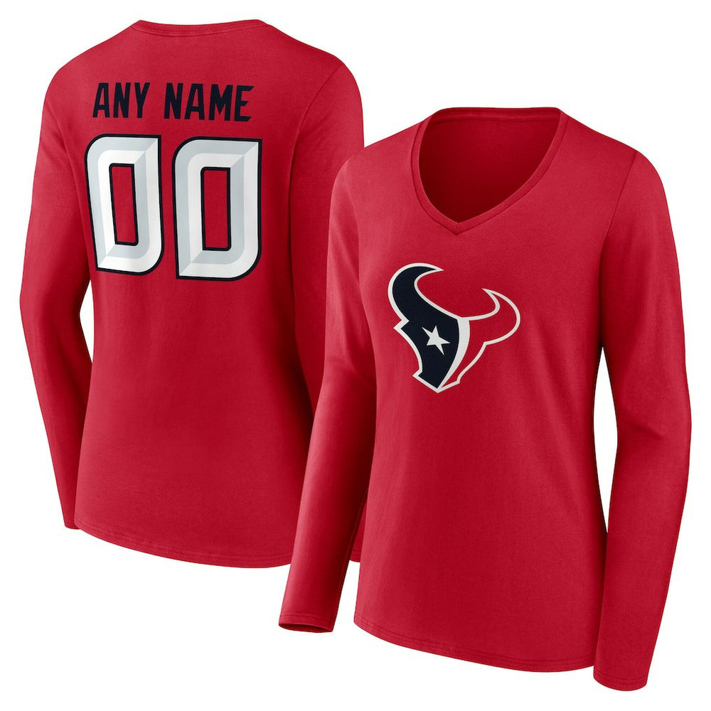 Houston Texans  Women's Team Authentic Personalized Name & Number Long Sleeve V-Neck T-Shirt
