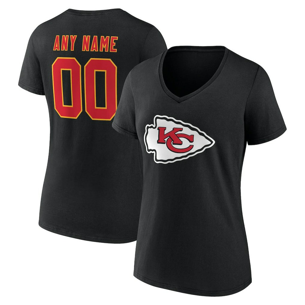 Kansas City Chiefs  Women's Team Authentic Personalized Name & Number V-Neck T-Shirt