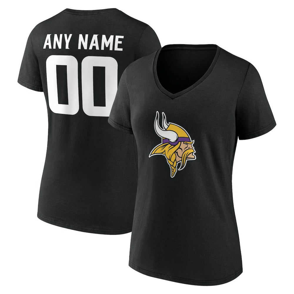 Minnesota Vikings  Women's Team Authentic Personalized Name & Number V-Neck T-Shirt