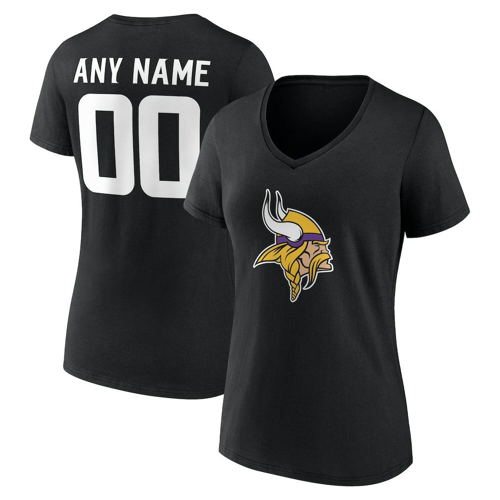 Minnesota Vikings  Women's Team Authentic Personalized Name & Number V-Neck T-Shirt