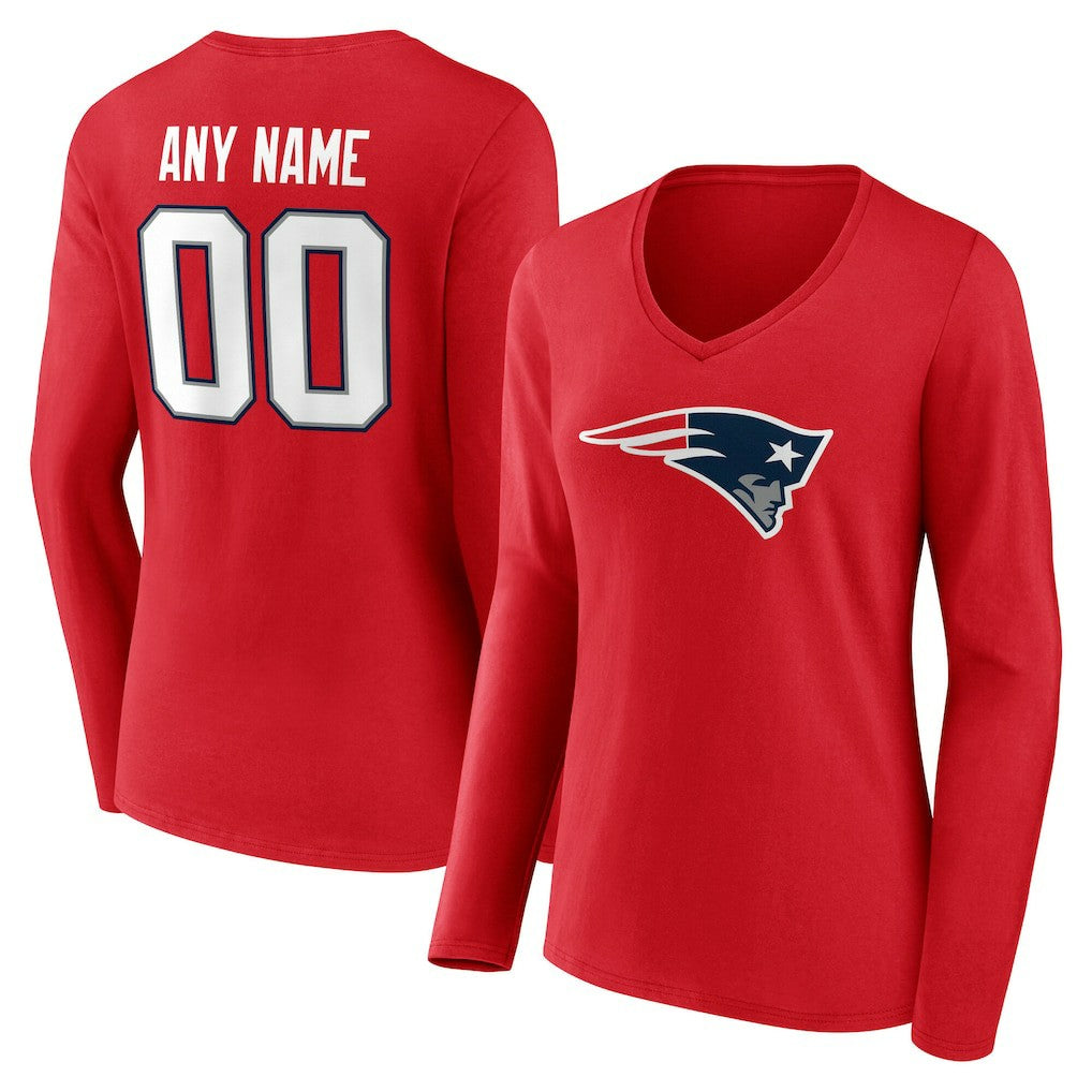 New England Patriots  Women's Team Authentic Personalized Name & Number Long Sleeve V-Neck T-Shirt