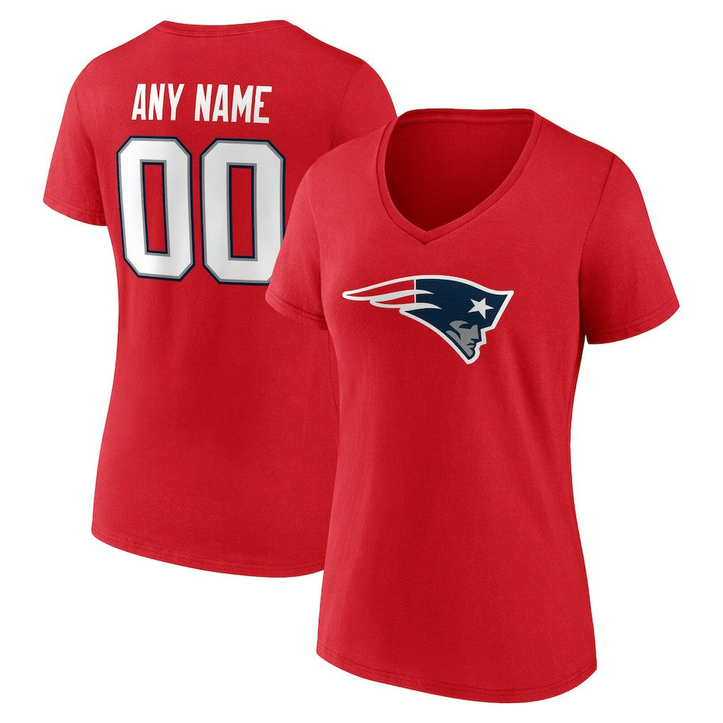 New England Patriots  Women's Team Authentic Personalized Name & Number V-Neck T-Shirt