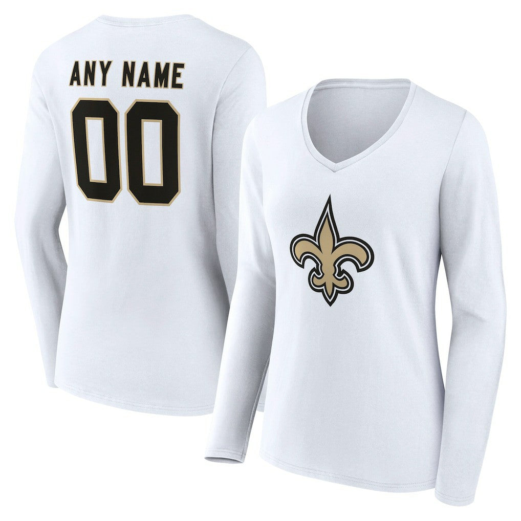 New Orleans Saints  Women's Team Authentic Personalized Name & Number Long Sleeve V-Neck T-Shirt