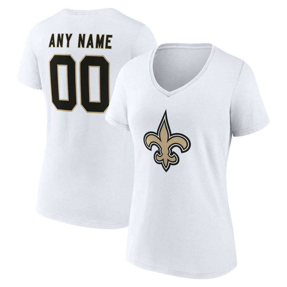 New Orleans Saints  Women's Team Authentic Personalized Name & Number V-Neck T-Shirt