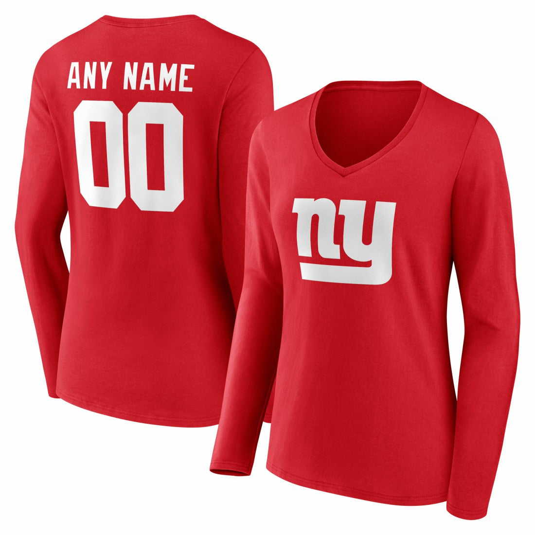 New York Giants  Women's Team Authentic Personalized Name & Number Long Sleeve V-Neck T-Shirt