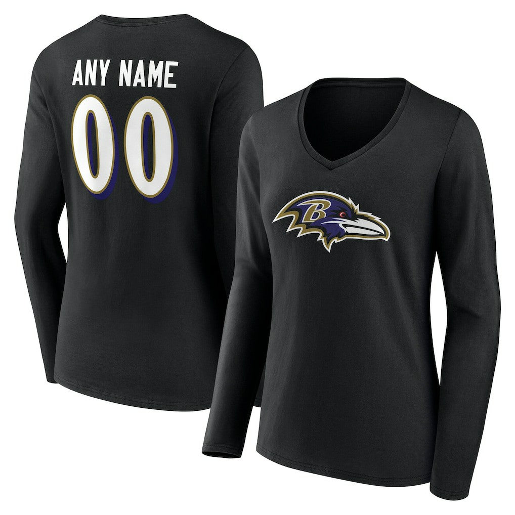 Baltimore Ravens  Women's Team Authentic Personalized Name & Number Long Sleeve V-Neck T-Shirt