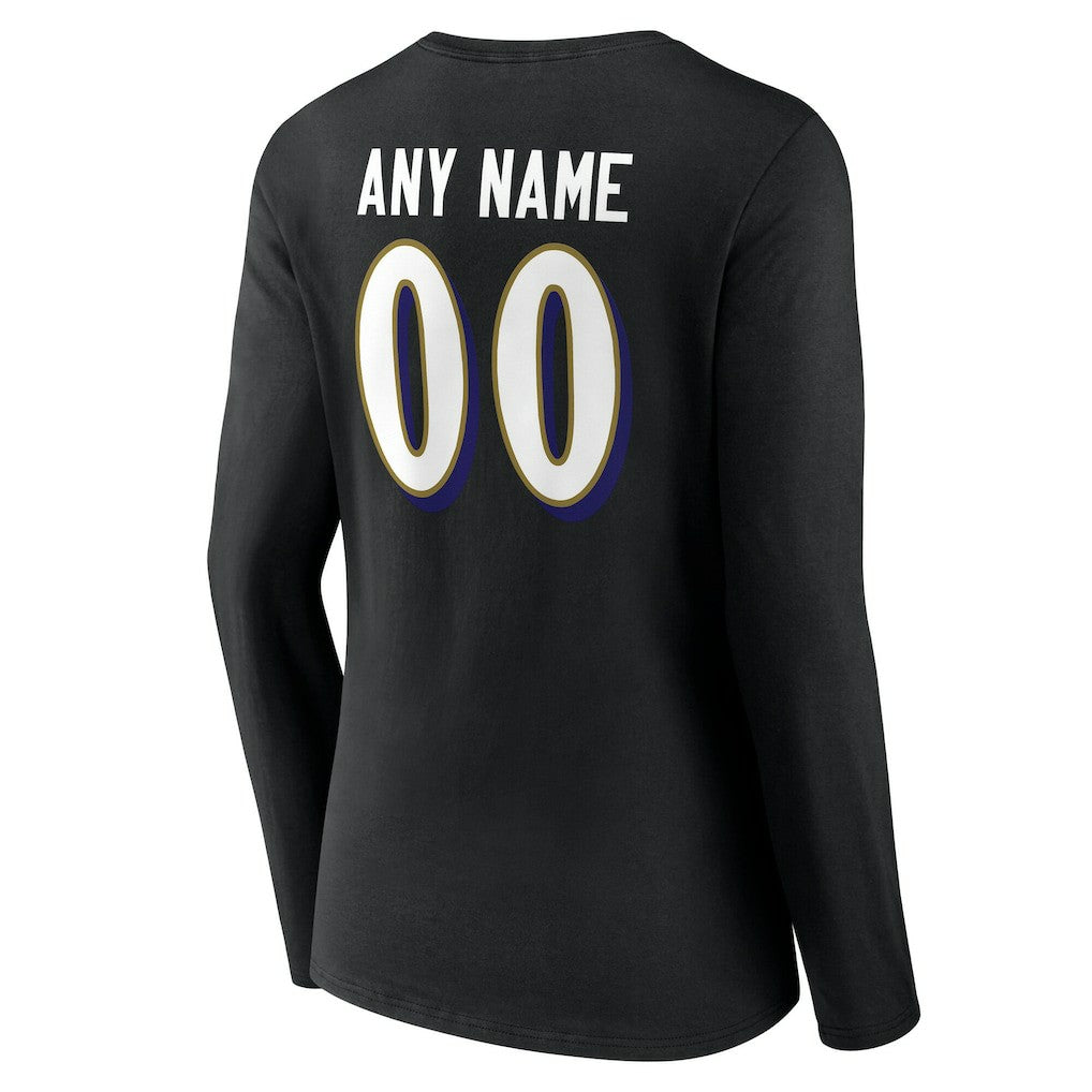 Baltimore Ravens  Women's Team Authentic Personalized Name & Number Long Sleeve V-Neck T-Shirt