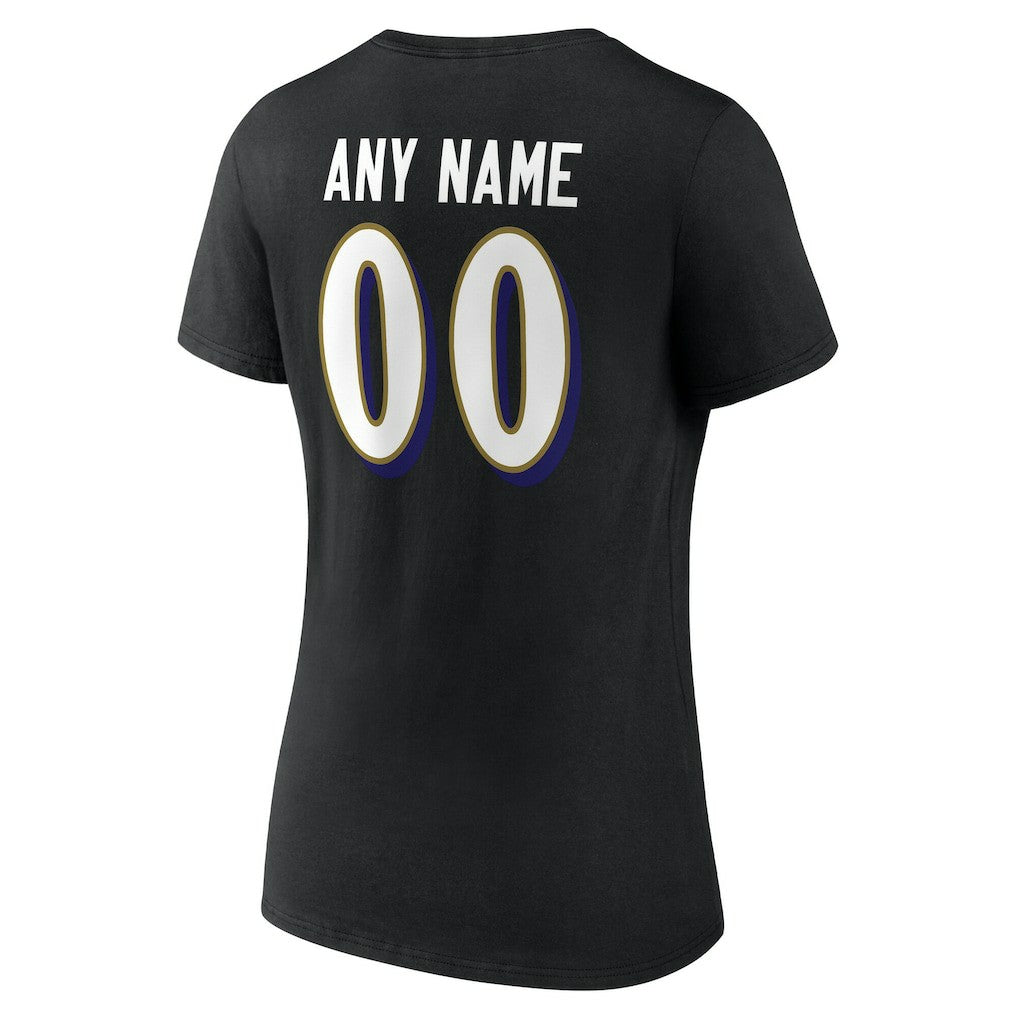 Baltimore Ravens  Women's Team Authentic Personalized Name & Number V-Neck T-Shirt