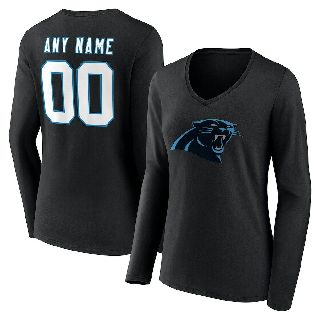 Carolina Panthers  Women's Team Authentic Personalized Name & Number Long Sleeve V-Neck T-Shirt