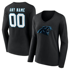Carolina Panthers  Women's Team Authentic Personalized Name & Number Long Sleeve V-Neck T-Shirt