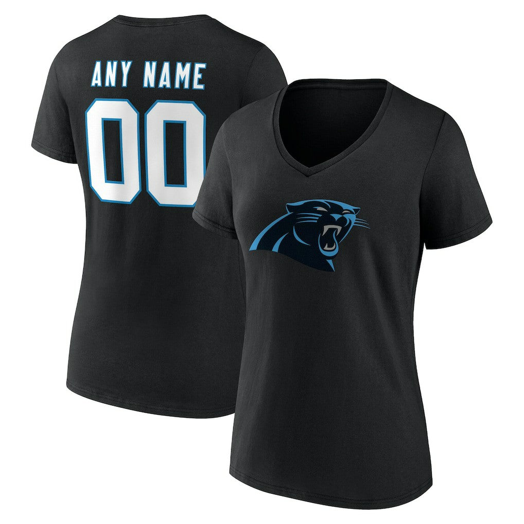 Carolina Panthers  Women's Team Authentic Personalized Name & Number V-Neck T-Shirt