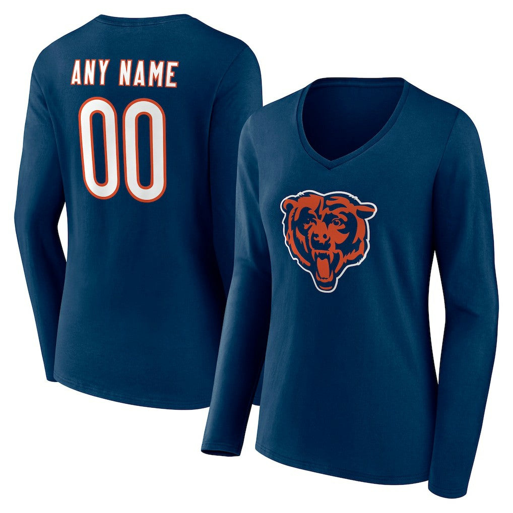 Chicago Bears  Women's Team Authentic Personalized Name & Number Long Sleeve V-Neck T-Shirt