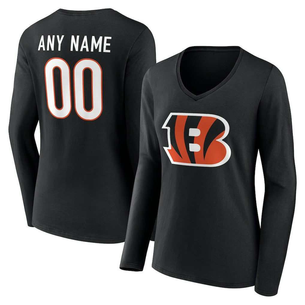 Cincinnati Bengals  Women's Team Authentic Personalized Name & Number Long Sleeve V-Neck T-Shirt