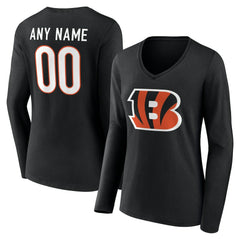 Cincinnati Bengals  Women's Team Authentic Personalized Name & Number Long Sleeve V-Neck T-Shirt