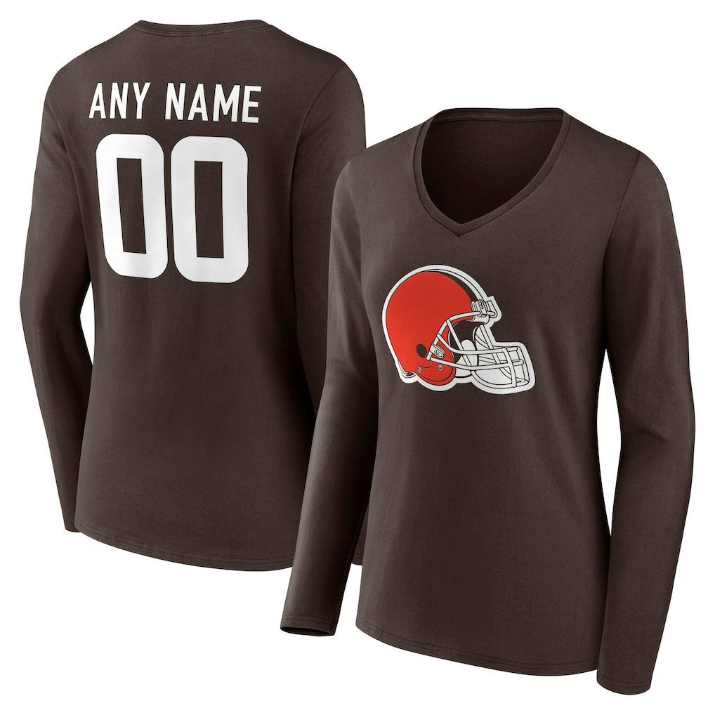 Cleveland Browns  Women's Team Authentic Personalized Name & Number Long Sleeve V-Neck T-Shirt