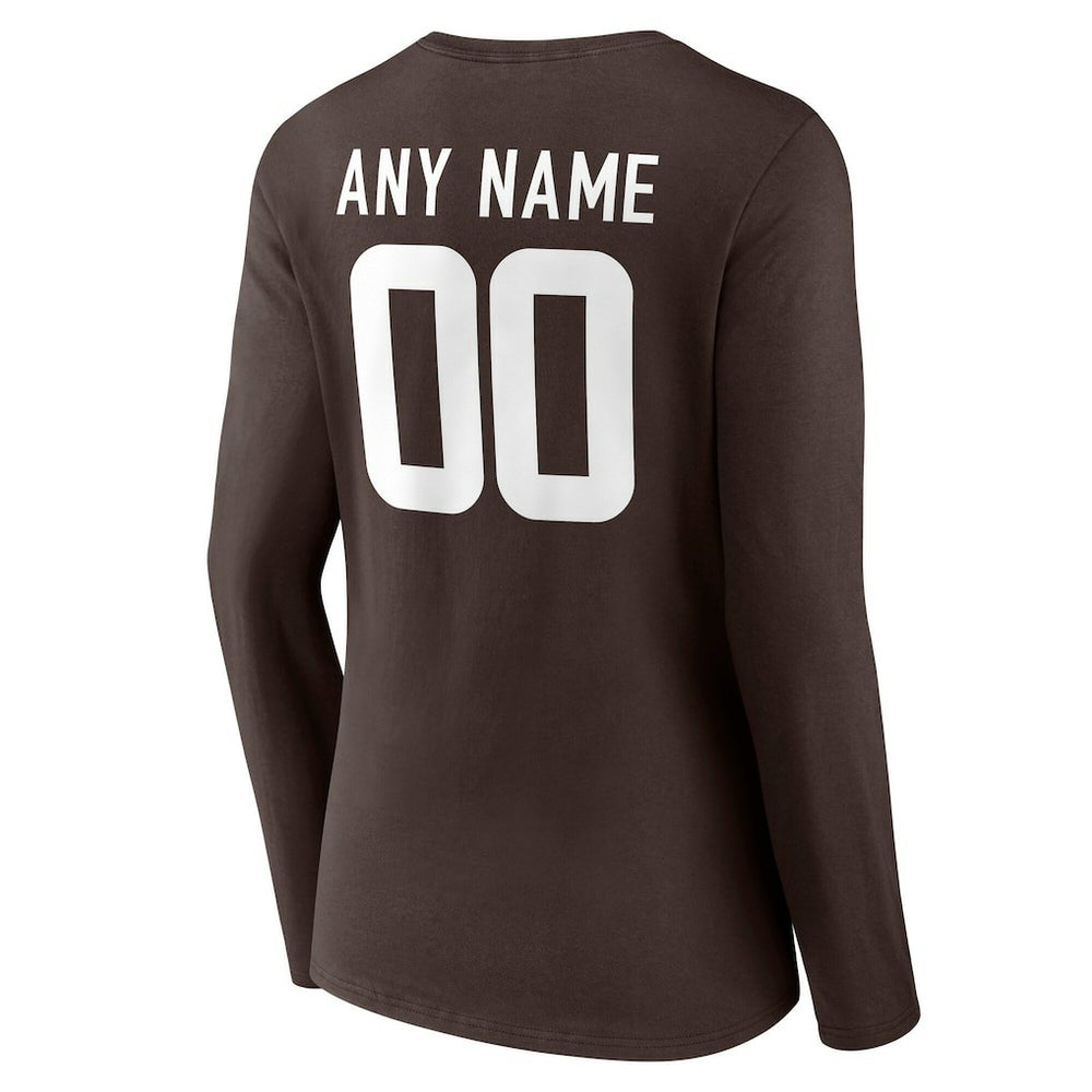 Cleveland Browns  Women's Team Authentic Personalized Name & Number Long Sleeve V-Neck T-Shirt
