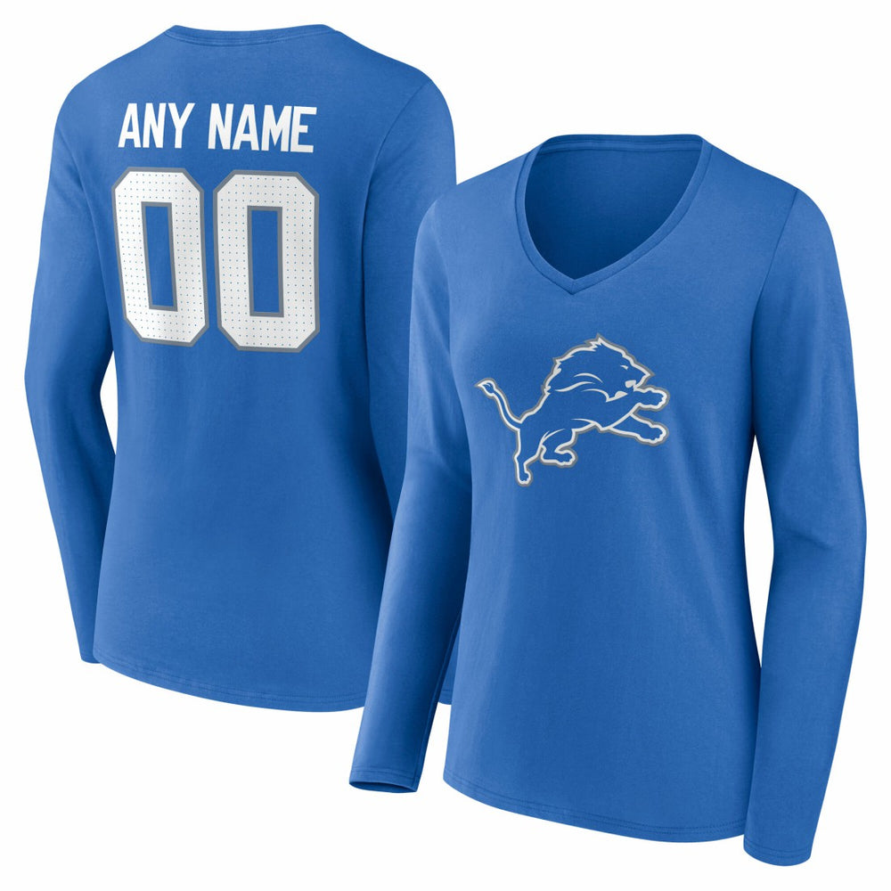 Detroit Lions  Women's Team Authentic Personalized Name & Number Long Sleeve V-Neck T-Shirt