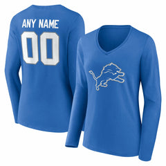 Detroit Lions  Women's Team Authentic Personalized Name & Number Long Sleeve V-Neck T-Shirt