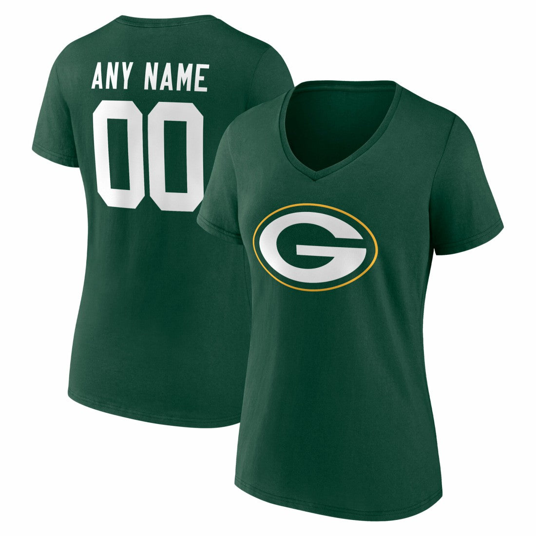 Green Bay Packers  Women's Team Authentic Personalized Name & Number V-Neck T-Shirt