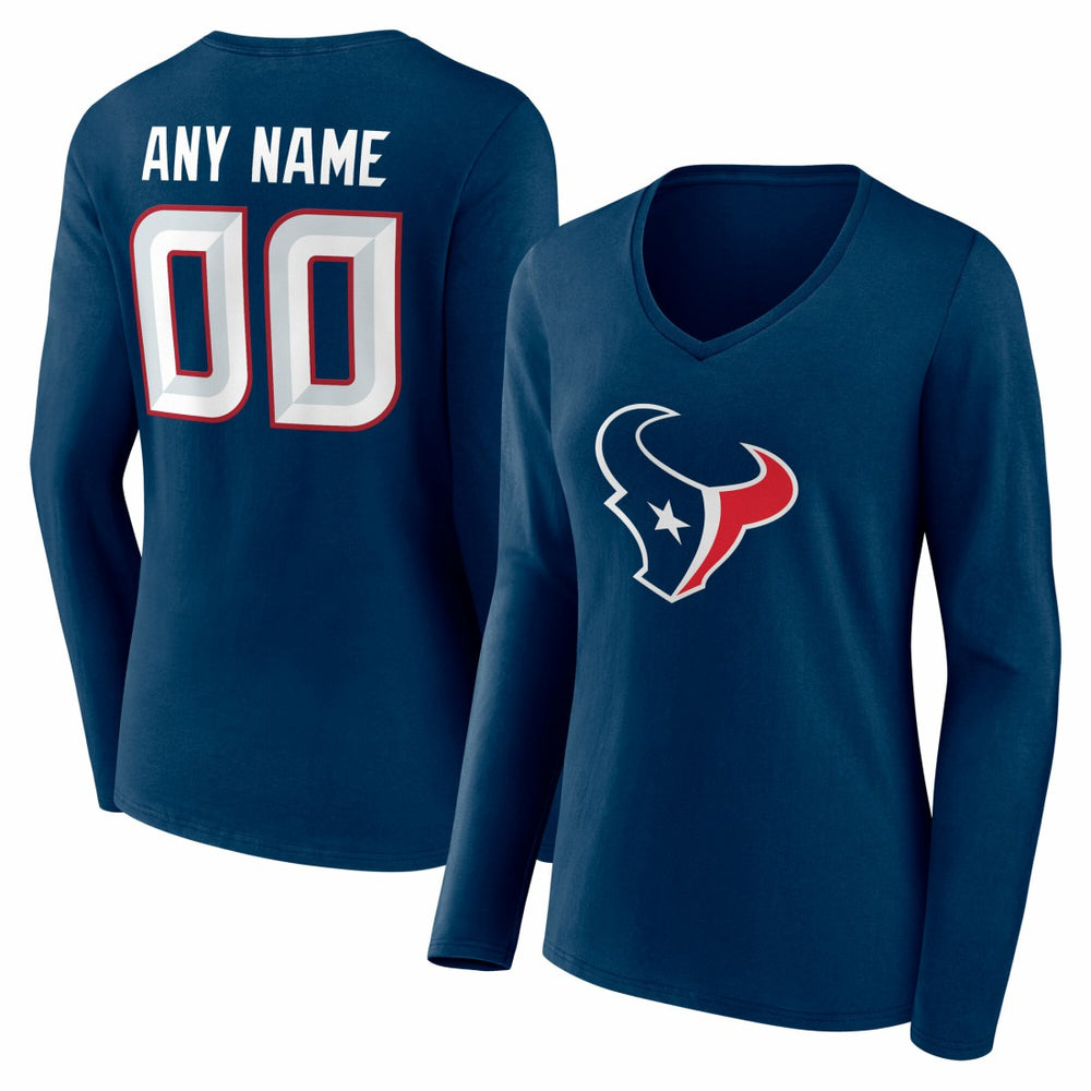 Houston Texans  Women's Team Authentic Personalized Name & Number Long Sleeve V-Neck T-Shirt