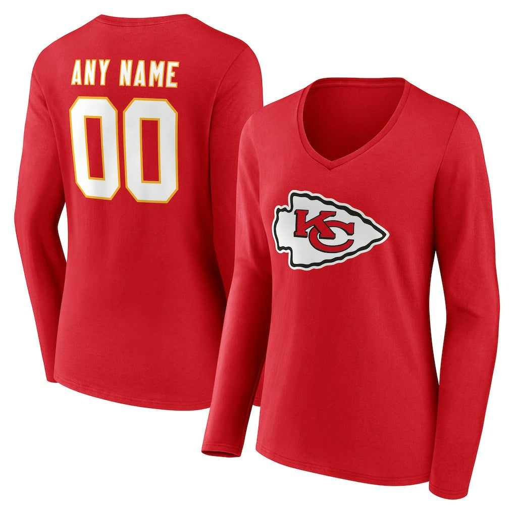 Kansas City Chiefs  Women's Team Authentic Personalized Name & Number Long Sleeve V-Neck T-Shirt