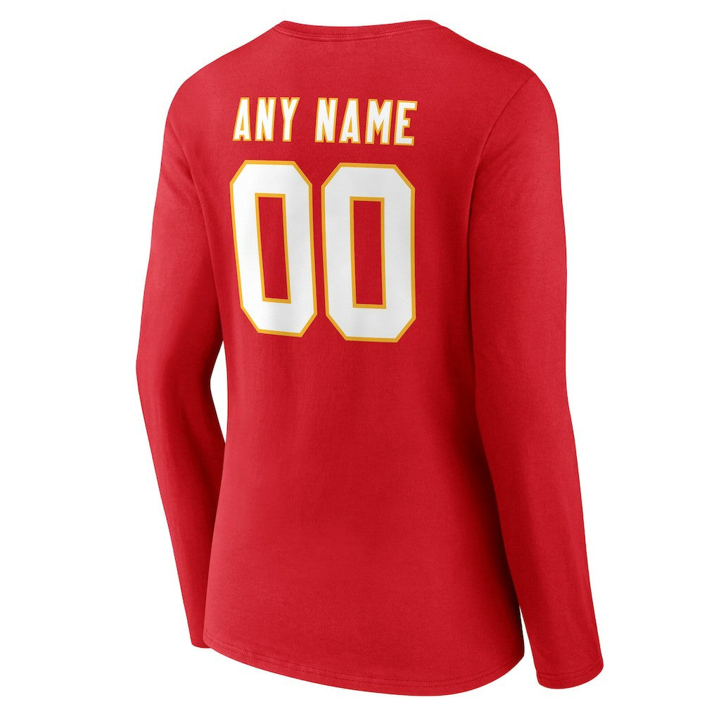 Kansas City Chiefs  Women's Team Authentic Personalized Name & Number Long Sleeve V-Neck T-Shirt