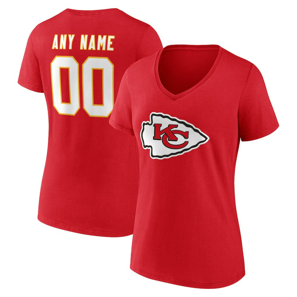 Kansas City Chiefs  Women's Team Authentic Personalized Name & Number V-Neck T-Shirt
