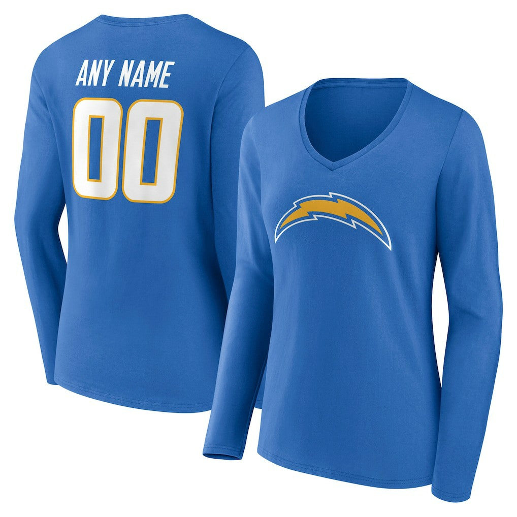 Los Angeles Chargers  Women's Team Authentic Personalized Name & Number Long Sleeve V-Neck T-Shirt