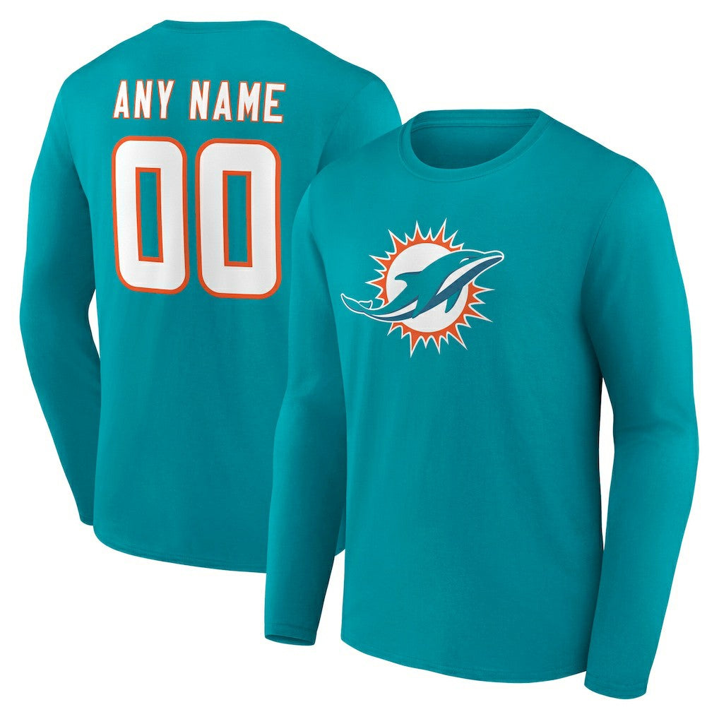 Miami Dolphins  Team Authentic Personalized Name & Number Long Sleeve T-Shirt