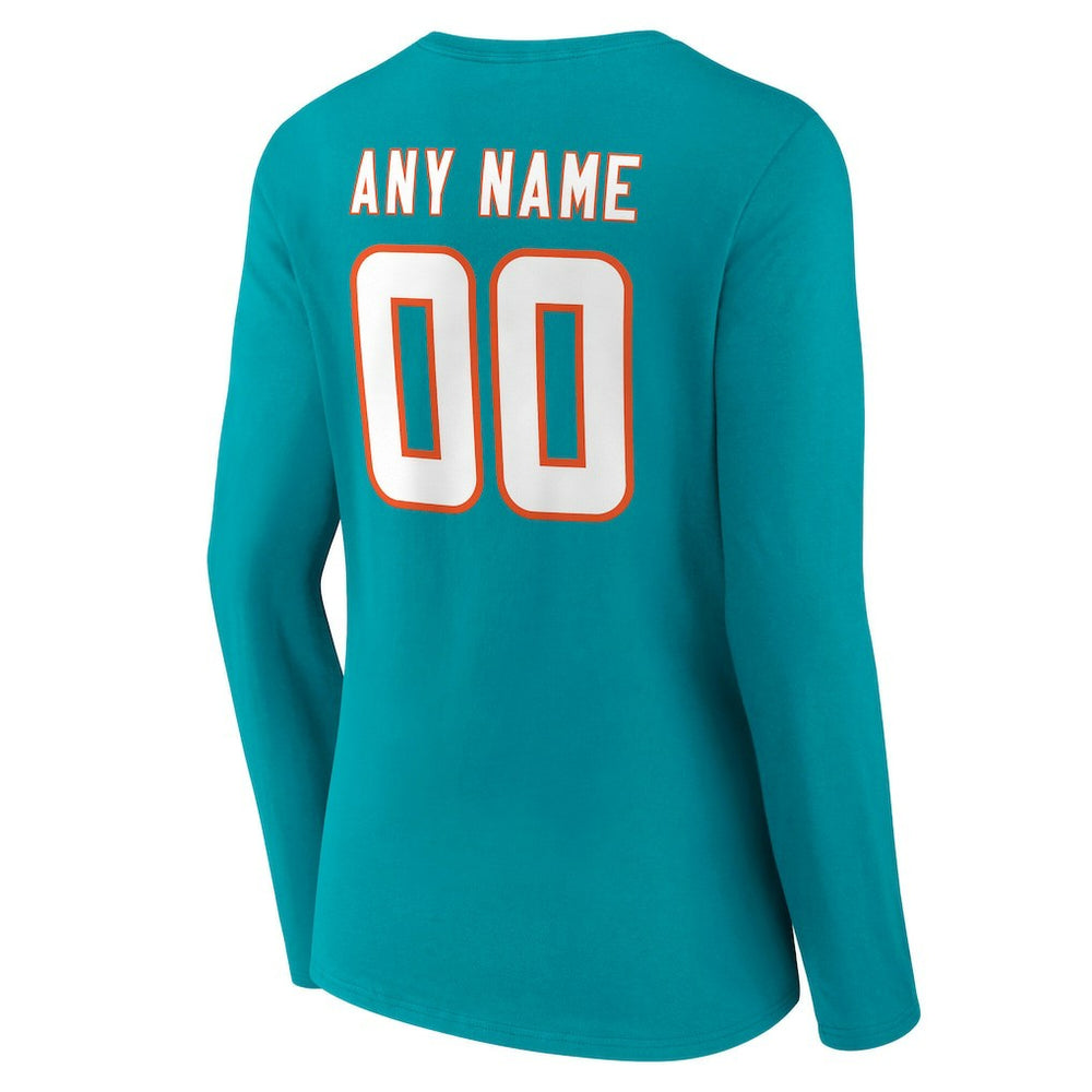 Miami Dolphins  Women's Team Authentic Personalized Name & Number Long Sleeve V-Neck T-Shirt