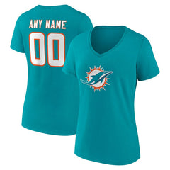 Miami Dolphins  Women's Team Authentic Personalized Name & Number V-Neck T-Shirt