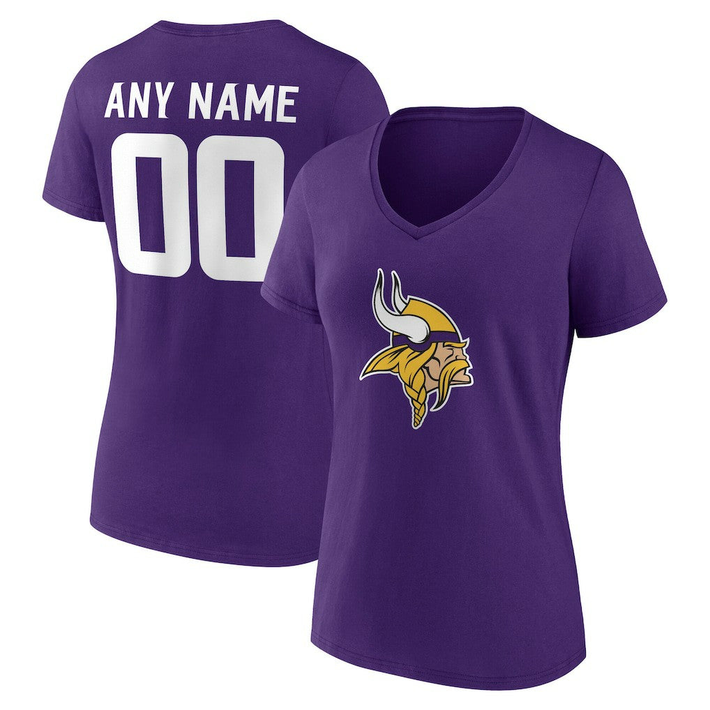 Minnesota Vikings  Women's Team Authentic Personalized Name & Number V-Neck T-Shirt