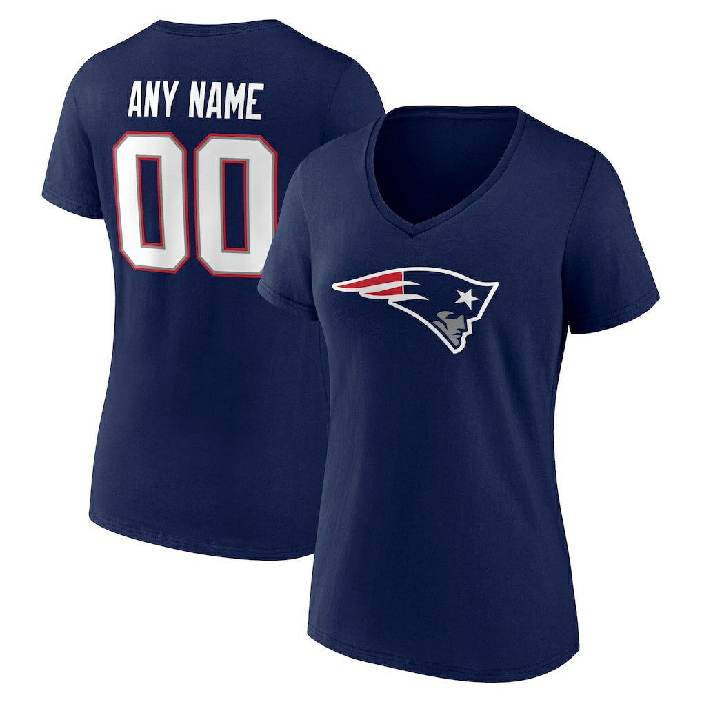 New England Patriots  Women's Team Authentic Personalized Name & Number V-Neck T-Shirt