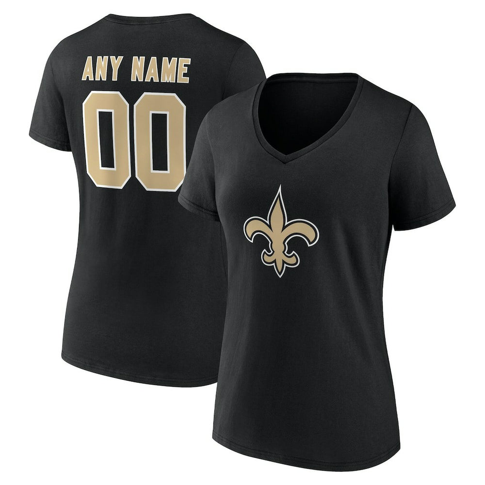 New Orleans Saints  Women's Team Authentic Personalized Name & Number V-Neck T-Shirt