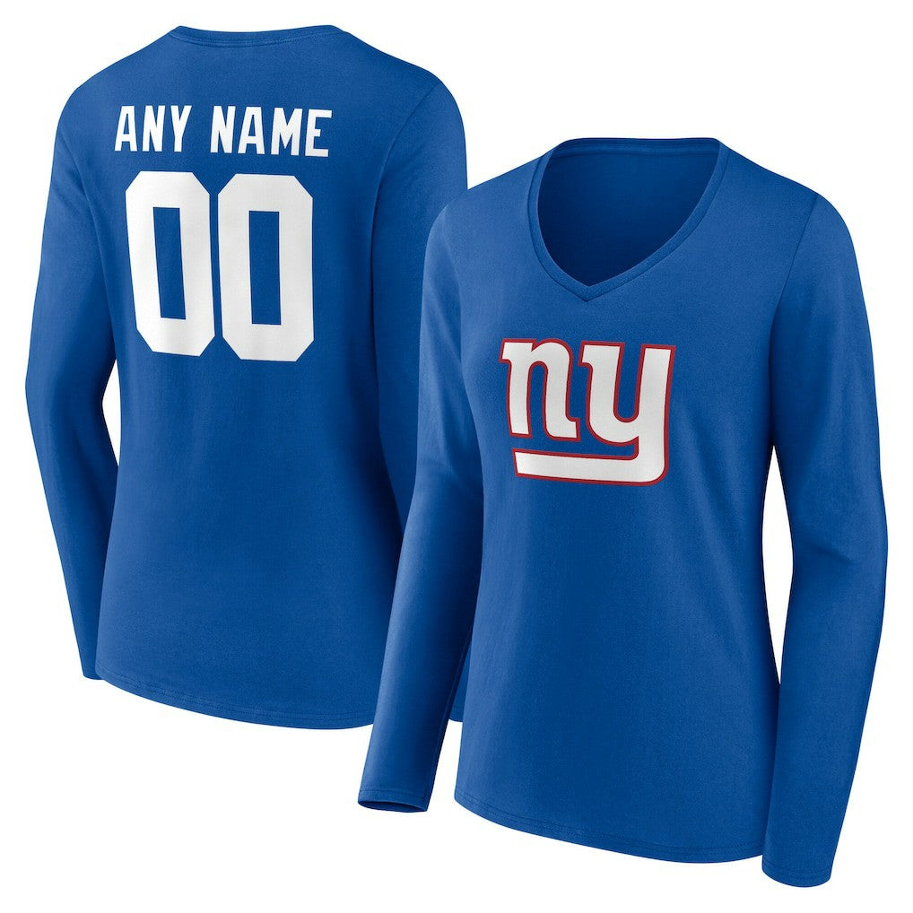 New York Giants  Women's Team Authentic Personalized Name & Number Long Sleeve V-Neck T-Shirt