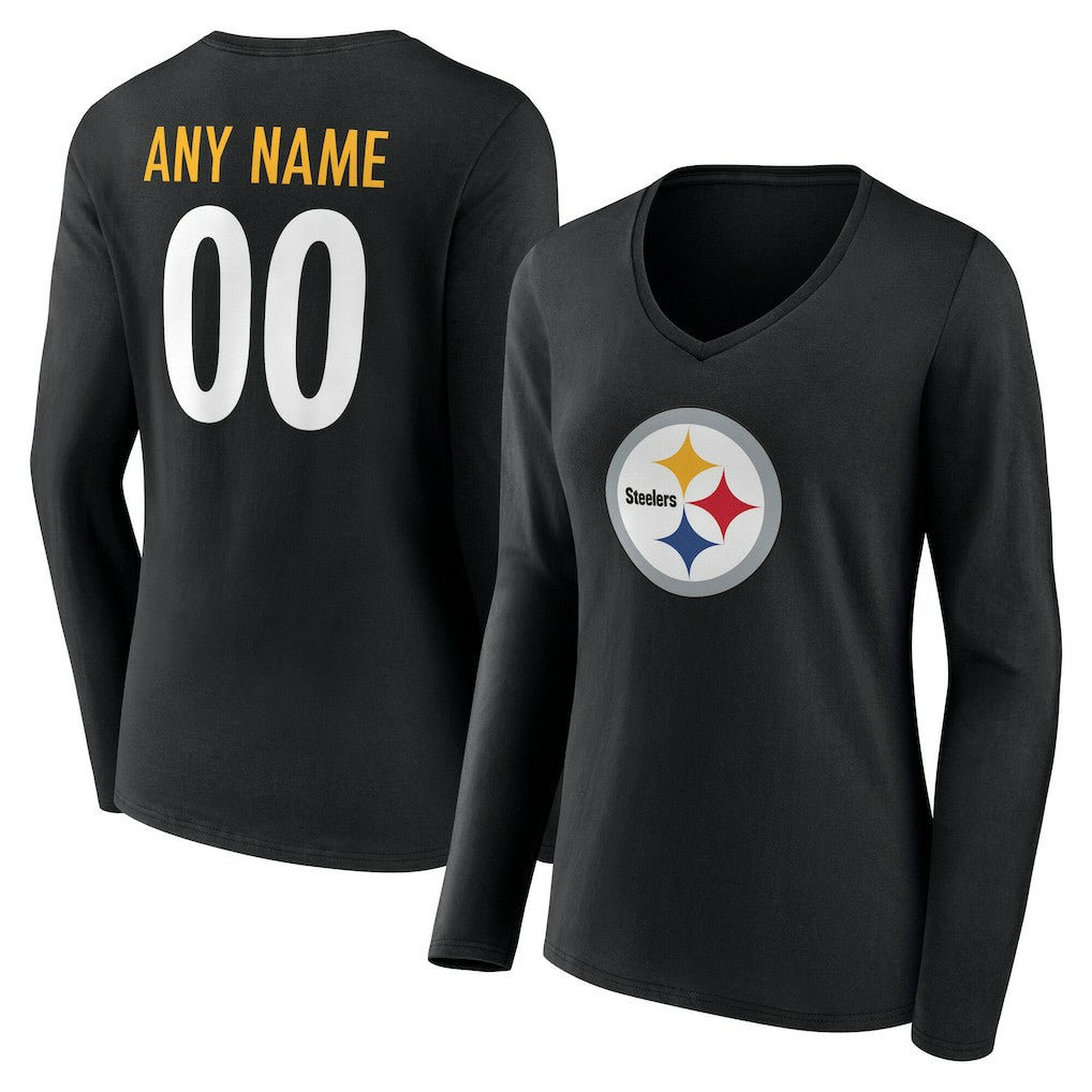 Pittsburgh Steelers  Women's Team Authentic Personalized Name & Number Long Sleeve V-Neck T-Shirt