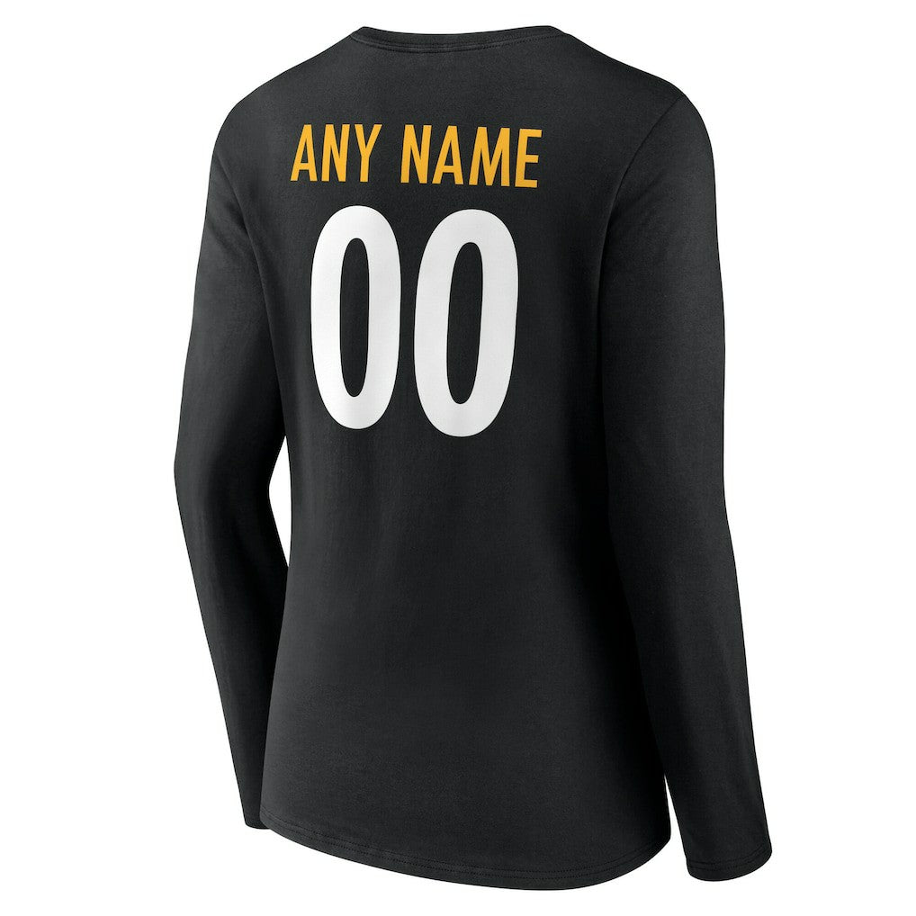 Pittsburgh Steelers  Women's Team Authentic Personalized Name & Number Long Sleeve V-Neck T-Shirt