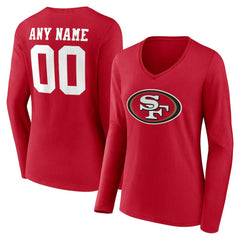 San Francisco 49ers  Women's Team Authentic Personalized Name & Number Long Sleeve V-Neck T-Shirt