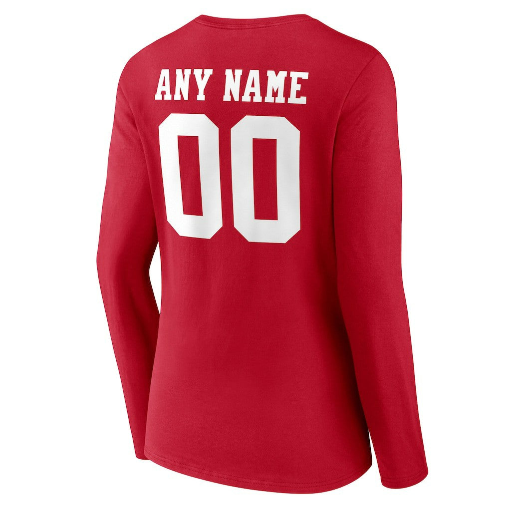 San Francisco 49ers  Women's Team Authentic Personalized Name & Number Long Sleeve V-Neck T-Shirt