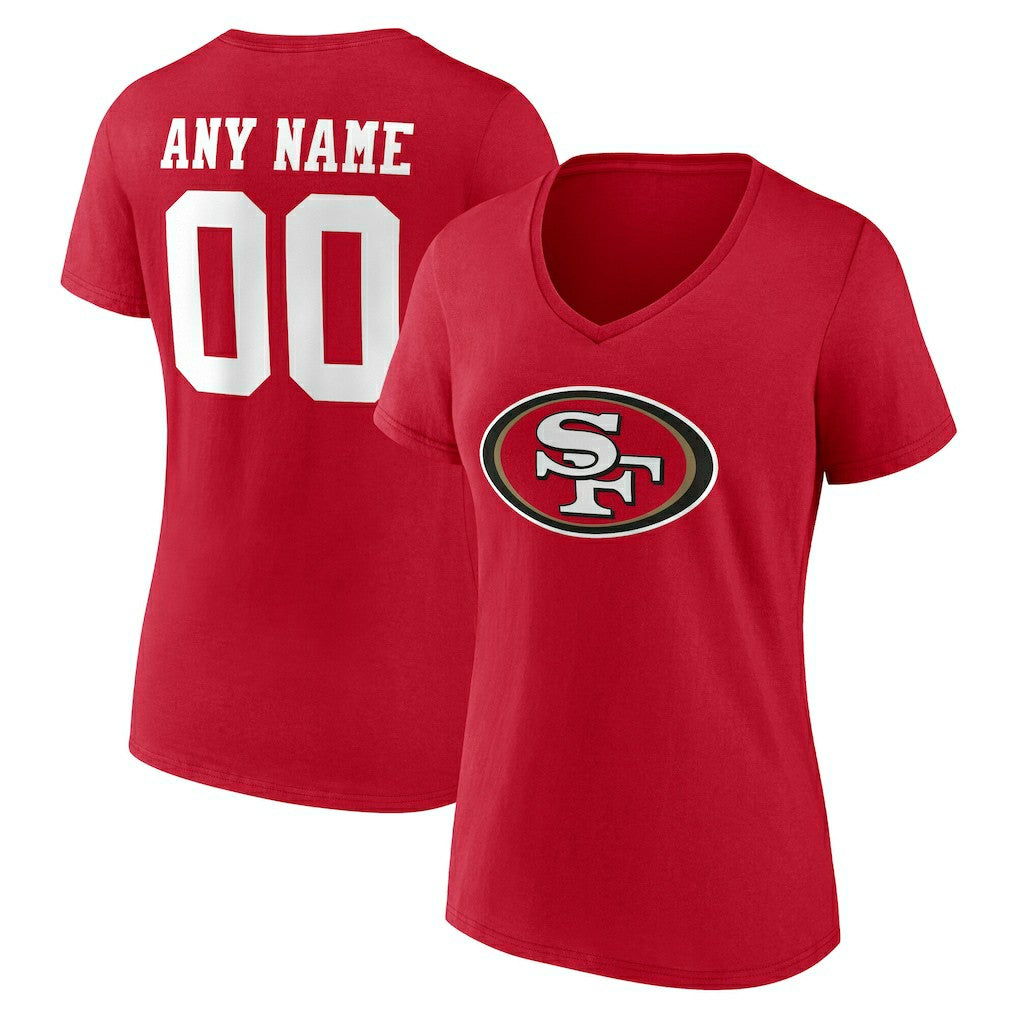 San Francisco 49ers  Women's Team Authentic Personalized Name & Number V-Neck T-Shirt