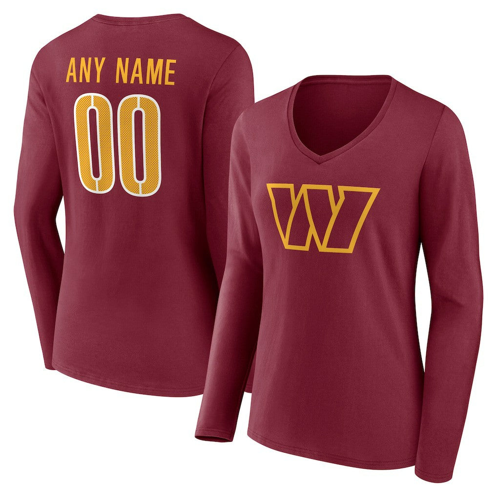 Washington Commanders  Women's Team Authentic Personalized Name & Number Long Sleeve V-Neck T-Shirt