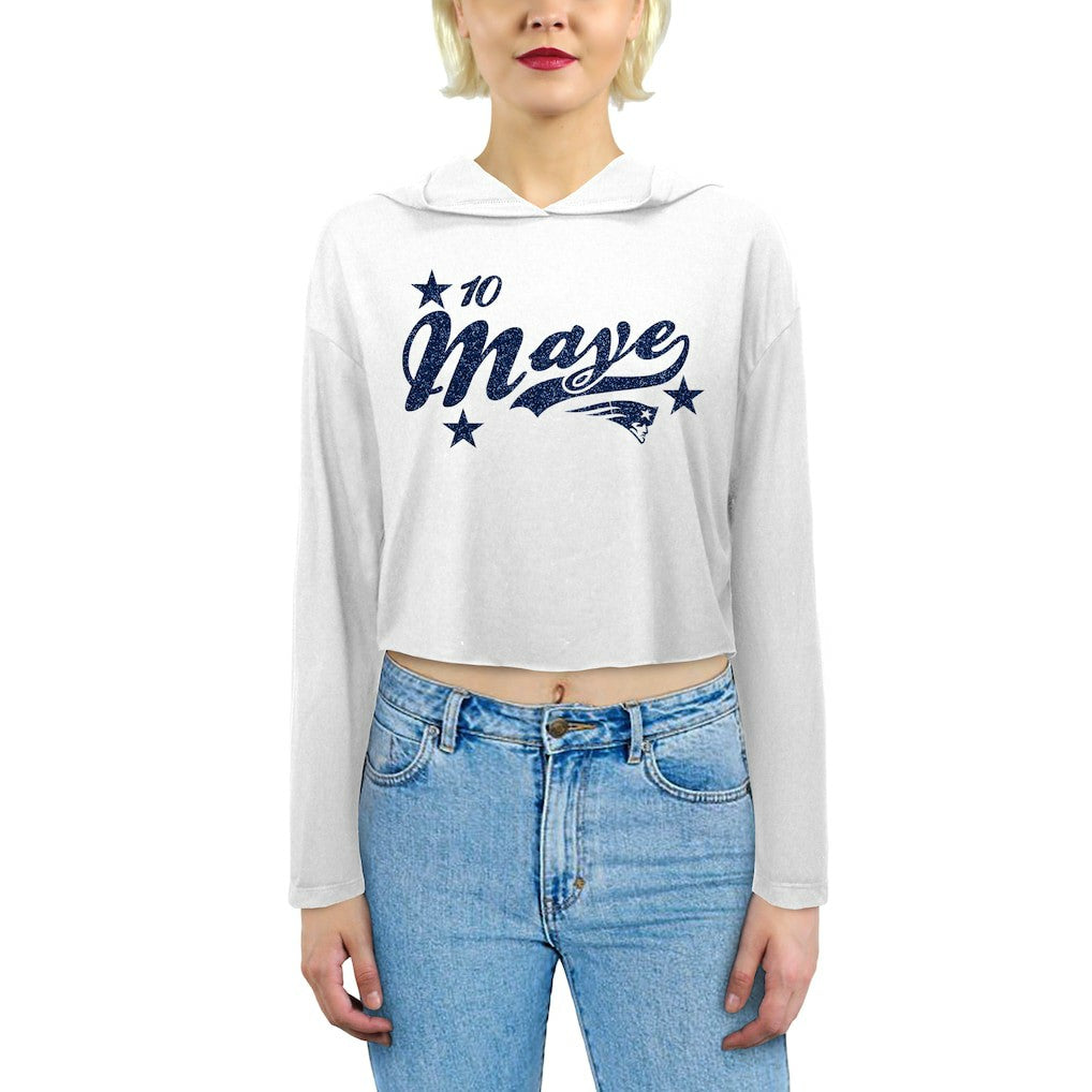 New England Patriots  Drake Maye  Majestic Threads Women's Glitter Wordmark Hoodie