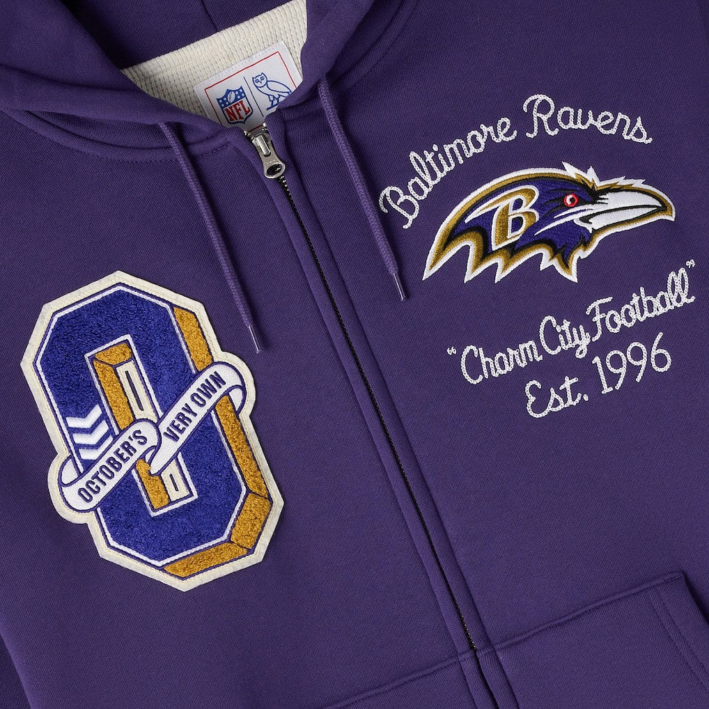 Baltimore Ravens  OVO x NFL Unisex Full-Zip Waffle-Lined Hoodie