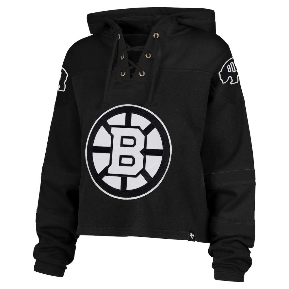 Boston Bruins '47 Women's Cropped Lacer Hoodie For Sale