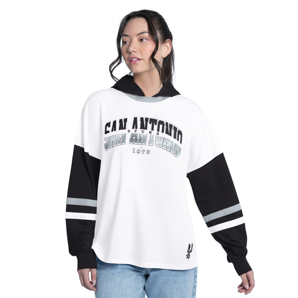 San Antonio Spurs G-III 4Her by Carl Banks Women's Key Player Oversized Hooded Long Sleeve T-Shirt On Sale