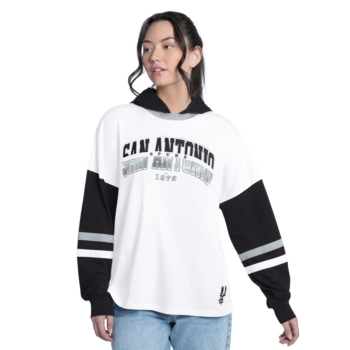San Antonio Spurs G-III 4Her by Carl Banks Women's Key Player Oversized Hooded Long Sleeve T-Shirt On Sale