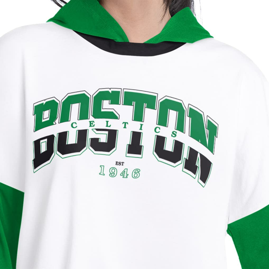 Boston Celtics G-III 4Her by Carl Banks Women's Key Player Oversized Hooded Long Sleeve T-Shirt On Sale