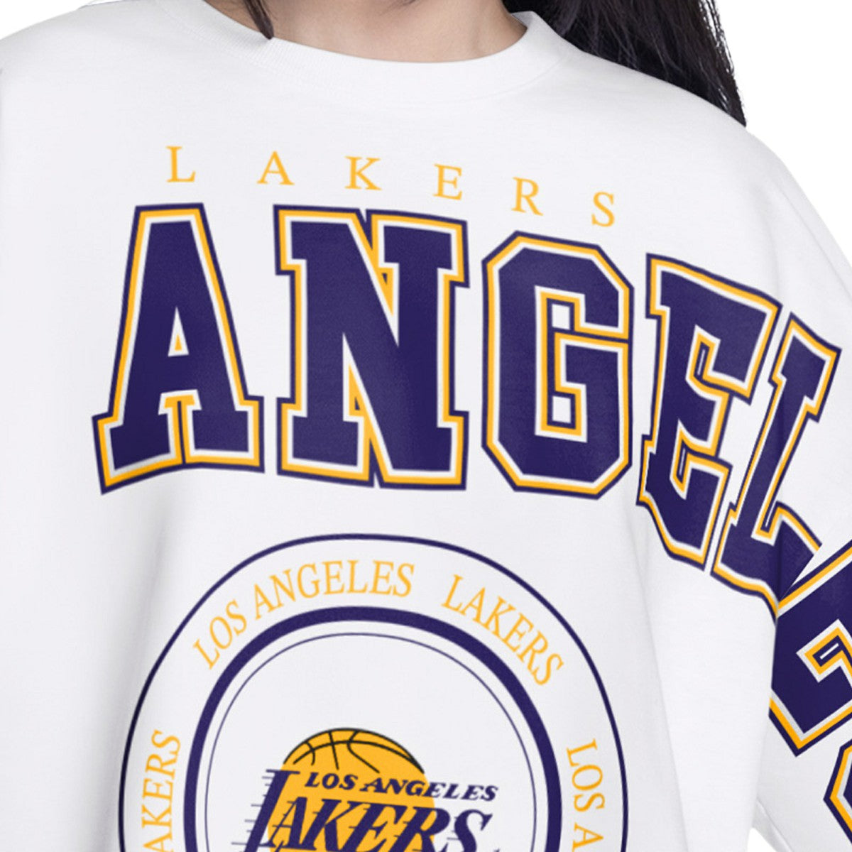 Los Angeles Lakers G-III 4Her by Carl Banks Women's Bleachers Cropped French Terry Sweatshirt New